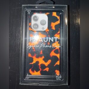 FLAUNT Square Phone Case for iPhone 15 Pro - Black & Orange Tortoiseshell